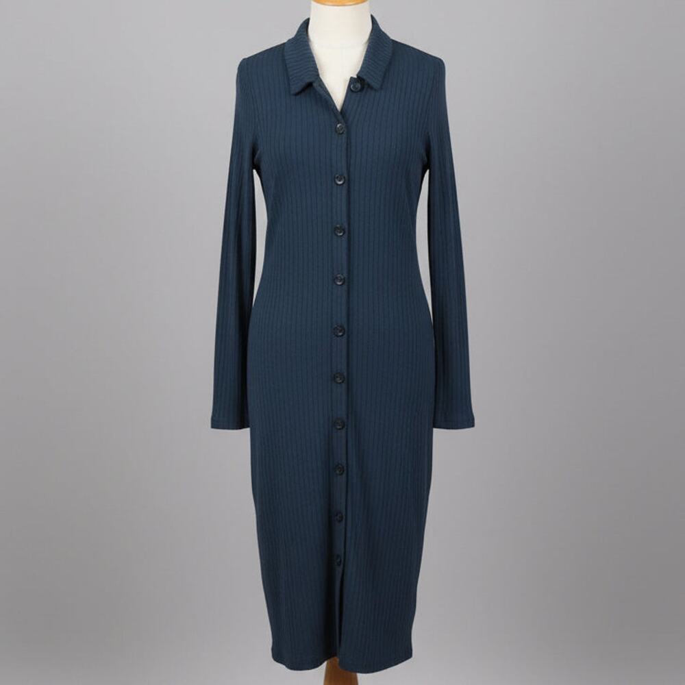 Madewell denim blue knit button-front midi dress, size M